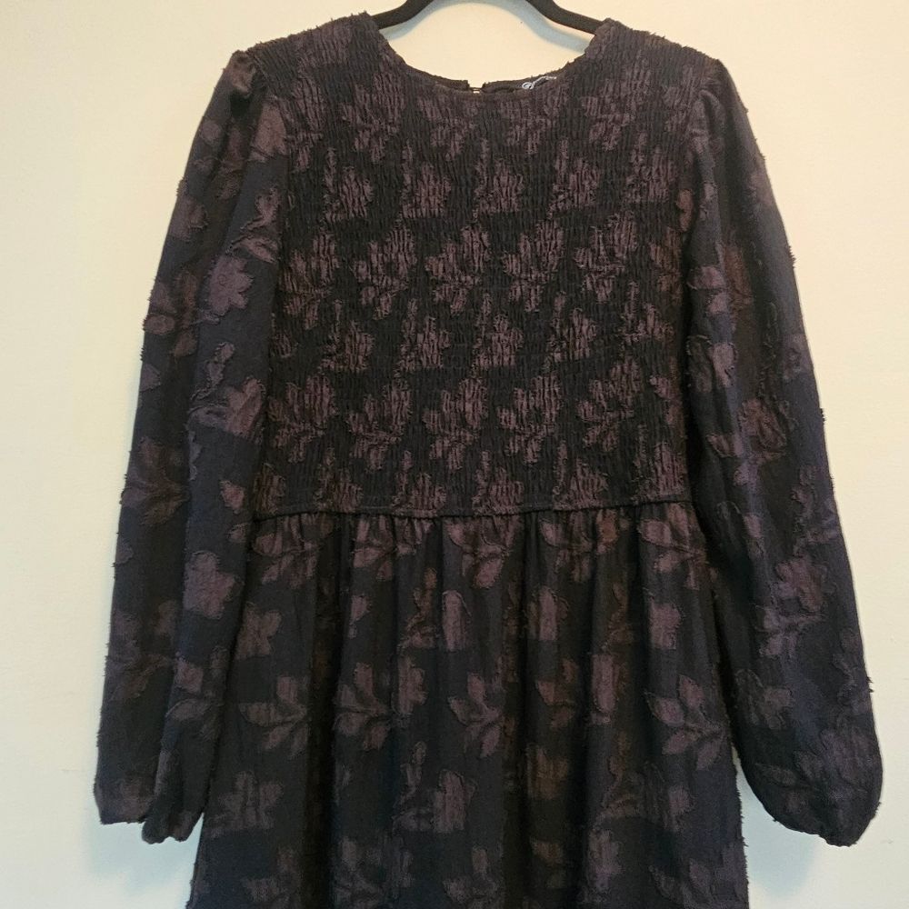 Pretty Garden Dress Women L Black Smocked Bodice Bishop Sleeves Goth Witchy Maxi - Picture 4 of 13